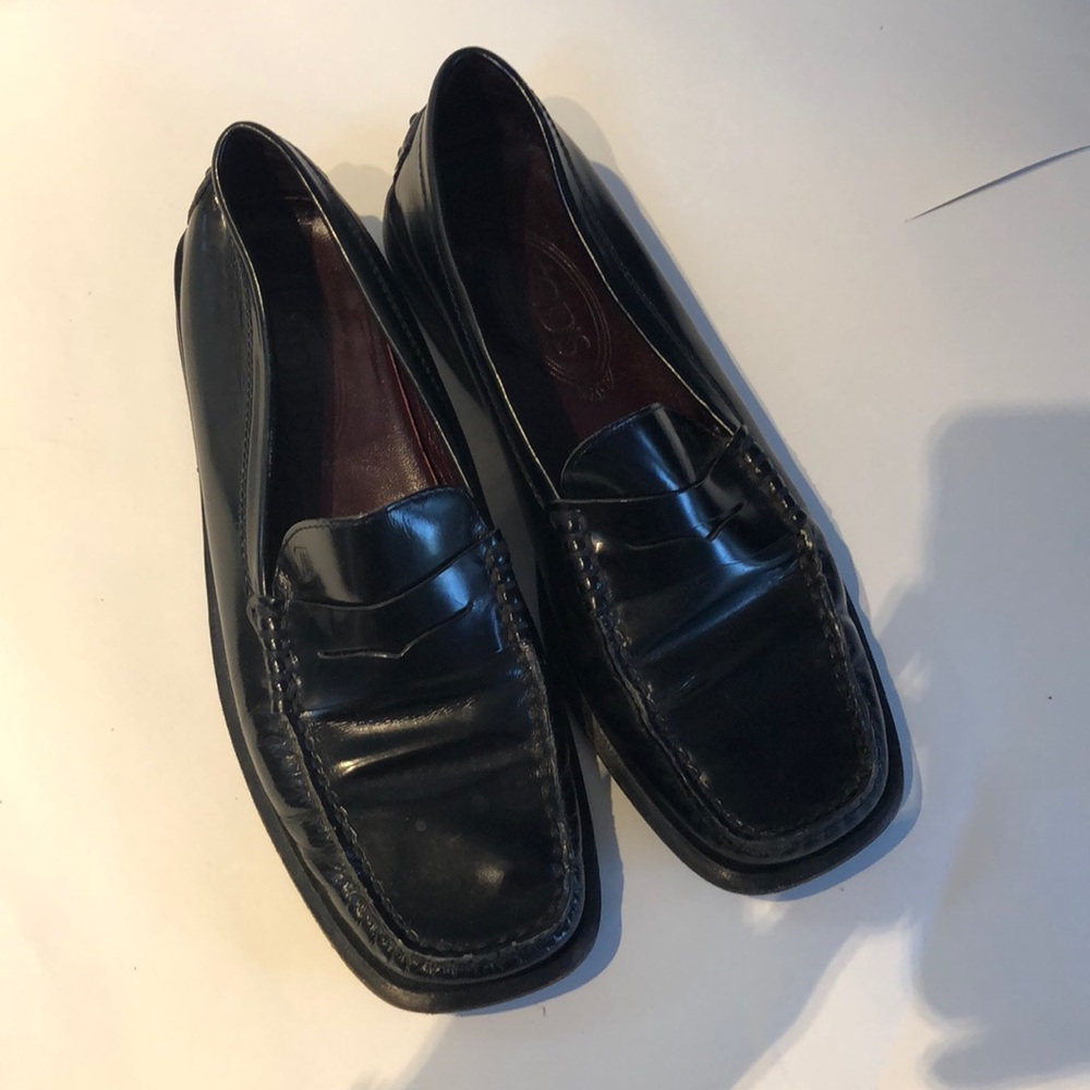 Tods Black Square Toe Penny Loafer